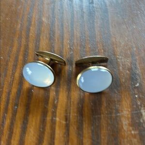 Vintage oval gold tone bezel set moonstone look center whale toggle cuff links